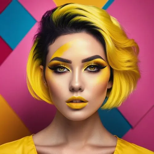 yellow background,neon makeup,lemon background,yellow and black,popart,yellow,yellow color,yellow orange,pop art style,golden yellow,yellow skin,pop art colors,aurora yellow,yellow rose background,pop art woman,pop art girl,yellow jumpsuit,pop art effect,orange yellow,mustard,Photography,General,Realistic