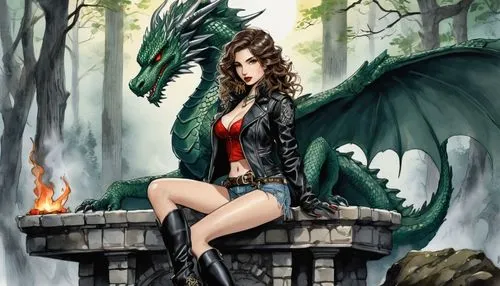 witchblade,demoness,tiamat,dragon of earth,dragonlord,black dragon,fantasy art,hecate,morrigan,dragones,fantasy picture,moondragon,wyrm,fire siren,saphira,fantasy woman,sorceress,dragonja,dragonriders,mervat,Illustration,Paper based,Paper Based 30