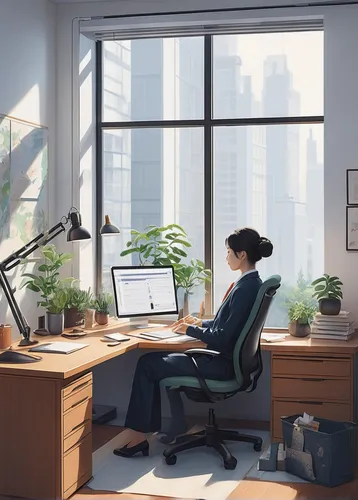 working space,modern office,workspace,blur office background,study room,girl studying,office desk,work space,girl at the computer,in a working environment,office worker,offices,office,desk,work from home,work at home,workplace,place of work women,work desk,forest workplace,Illustration,Japanese style,Japanese Style 21