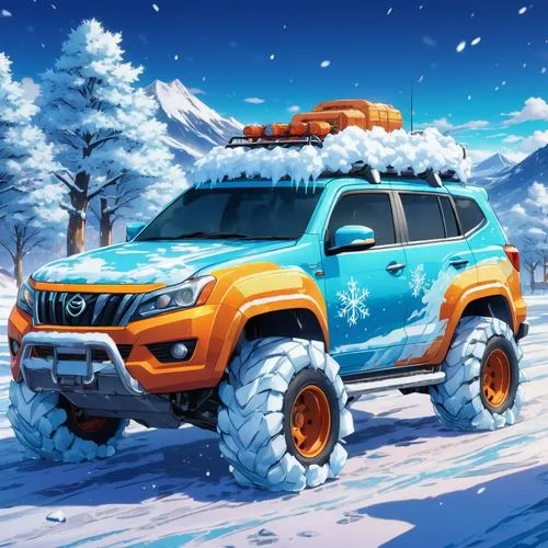 uaz,christmas car,christmas truck,snow scene,christmas cars,snow plow,Illustration,Japanese style,Japanese Style 03