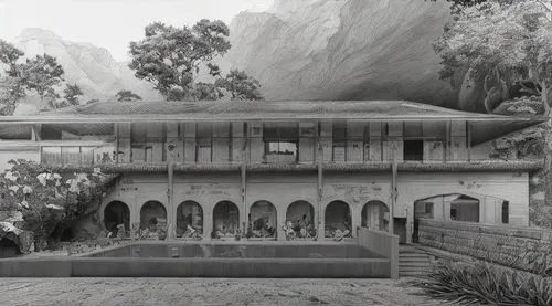 humphreville,altadena,hacienda,quasr al-kharana,chhatra,fresnaye,pyaasa,qasr al kharrana,rajmahal,mcnay,ahwahnee,chaklala,mikveh,dunes house,mehdiabad,fort of santa catalina,model house,nizwa,gurukul,chhatrasal,Art sketch,Art sketch,Concept