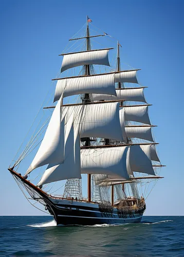 sailboat, clipper ship, tall masts, white sails, wooden hull, nautical, ocean waves, seagulls, clear sky, sunlight reflection on water, sailing action, dynamic angle, detailed rigging, historical vess