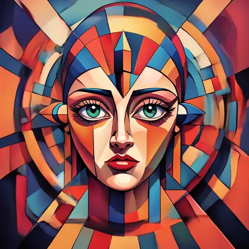 art deco woman,psychedelic art,cubism,woman face,kaleidoscope art,abstract eye,third eye,pop art woman,adobe illustrator,woman's face,head woman,women's eyes,pop art style,abstract retro,cool pop art,