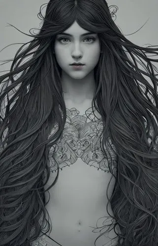 1girl, full body, solo, long hair, line art, sideways,fairy queen,white rose snow queen,the enchantress,faery,gothic woman,filigree,rusalka,celtic queen,the snow queen,elven,fantasy woman,faerie,orien