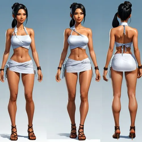 two piece swimwear,kim,white clothing,croft,see-through clothing,summer clothing,3d figure,polynesian girl,gradient mesh,maillot,summer items,female model,women's clothing,african american woman,squat position,ladies clothes,swimwear,fashion doll,jasmine,graphics,Unique,Design,Character Design