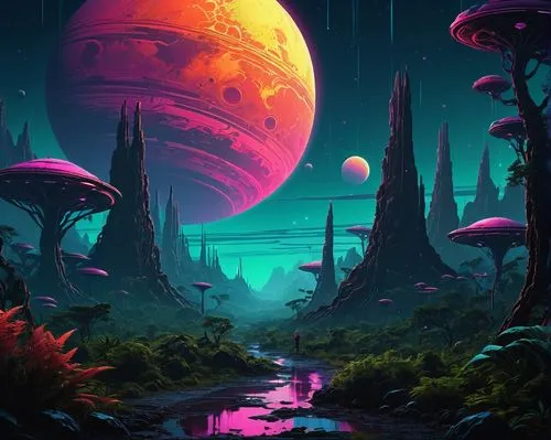 alien planet,alien world,futuristic landscape,mushroom landscape,fantasy landscape,lunar landscape,Conceptual Art,Sci-Fi,Sci-Fi 12