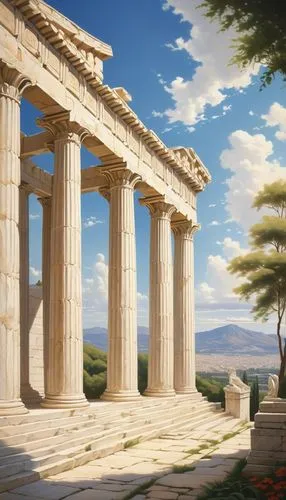 greek temple,erechtheion,laodicea,erechtheus,ephesus,parthenon,acropolis,the parthenon,temple of hercules,hellas,panathenaic,artemis temple,segesta,roman temple,pergamum,doric columns,caesonia,tiryns,athenian,hierapolis,Art,Classical Oil Painting,Classical Oil Painting 15