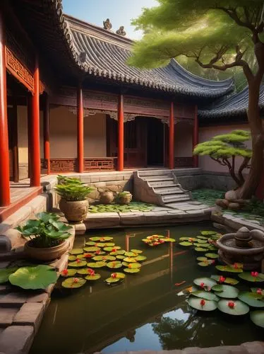 lotus pond,lily pond,hyang garden,garden pond,asian architecture,teahouse,zen garden,lotus on pond,koi pond,japanese garden ornament,teahouses,qingcheng,heian,lotus plants,dojo,japanese garden,fishpond,lilly pond,water lotus,goryeo,Conceptual Art,Daily,Daily 22