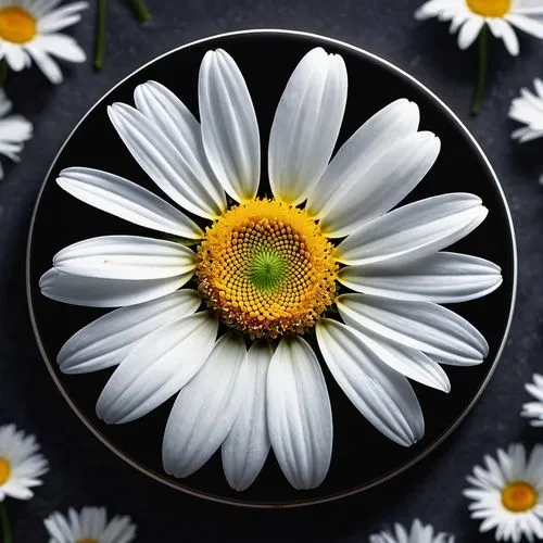 a white flower sitting inside of an embroidered hoop,marguerite daisy,wood daisy background,flower frame,floral silhouette frame,circle shape frame,daisy flower