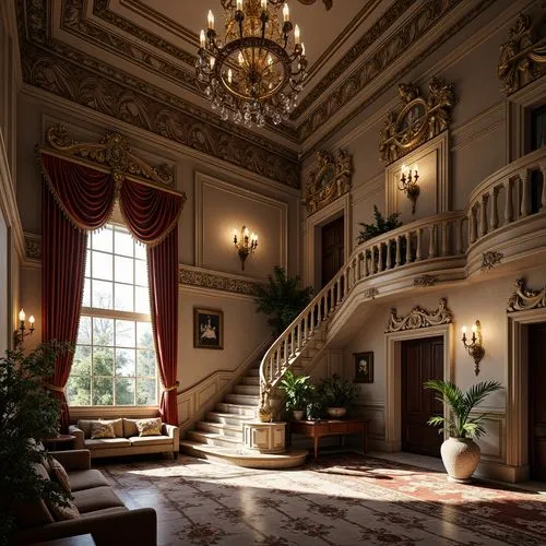 ornate room,entrance hall,royal interior,highclere castle,neoclassical,hallway,cochere,staircase,victorian room,interior decor,palatial,hermitage,rosecliff,grandeur,victorian,lobby,lanesborough,outside staircase,ritzau,palladianism