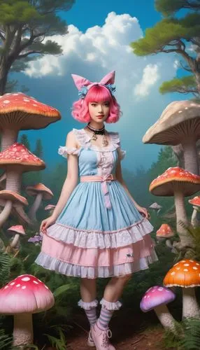 alice in wonderland,rosa 'the fairy,fairy forest,fairyland,mushroom landscape,fairy world,fantasy picture,fae,toadstool,wonderland,rosa ' the fairy,fairy village,little girl fairy,faerie,toadstools,fairy tale character,agaric,miette,3d fantasy,faery,Art,Classical Oil Painting,Classical Oil Painting 40