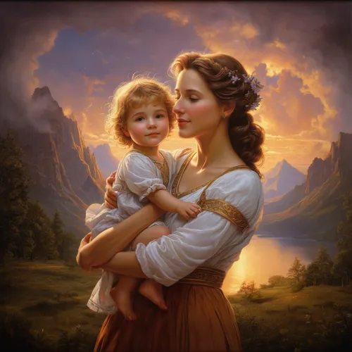 capricorn mother and child,little girl and mother,mother with child,mother and child,baby with mom,mother kiss,motherhood,bouguereau,mother with children,father with child,mother-to-child,romantic por