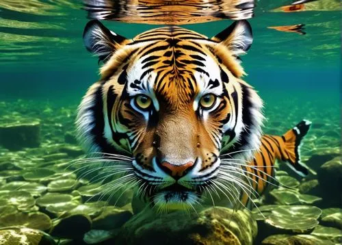 A fish with a tiger's face is swimming in the river.,asian tiger,bengal tiger,sumatran tiger,a tiger,tiger,tiger png,siberian tiger,harimau,tigerish,tigre,tigershark,tigerfish,tigar,tigress,tigert,ben