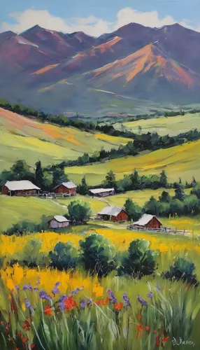 salt meadow landscape,rural landscape,meadow in pastel,khokhloma painting,farm landscape,home landscape,meadow landscape,carol colman,mountain meadow,landscape,yellow mountains,klyuchevskaya sopka,john day,panoramic landscape,grasslands,yellow grass,khakassia,capulin volcano,mountain valley,mountain scene,Illustration,American Style,American Style 08