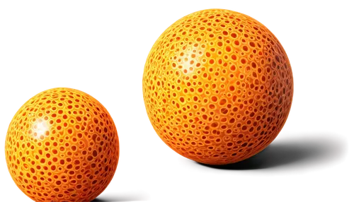 Microscopic view, transparent spherical shape, orange-yellow color, intricate patterns on surface, glossy texture, scattered on a dark background, soft focus, shallow depth of field, high contrast, sc