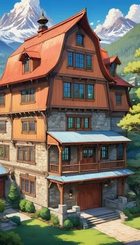 house in the mountains,house in mountains,butka,ghibli,studio ghibli,highstein,Illustration,Japanese style,Japanese Style 03