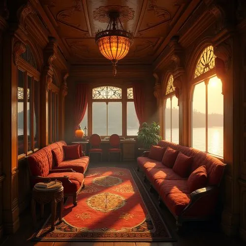 ornate room,victorian room,sitting room,victorian,railway carriage,livingroom,living room,parlor,sunroom,interiors,waiting room,breakfast room,hotel lobby,veranda,cabin,empty interior,furnishings,lobby,hallway,bay window,Photography,General,Realistic