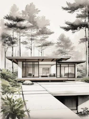 sketchup,mid century house,revit,renderings,3d rendering,neutra,prefab,eichler,house drawing,modern house,prefabricated,cantilevers,unbuilt,folding roof,landscape design sydney,carports,timber house,renders,render,forest house,Illustration,Paper based,Paper Based 30