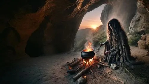 EN UNA CUEVA,a woman sitting in front of an open fire,temazcal,fireplace,mahadev,outdoor cooking,log fire,fire making