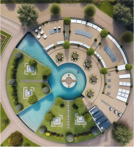 roof top pool,resort,swim ring,outdoor pool,artificial islands,swimming pool,hotel complex,helipad,suburbanized,heliports,infinity swimming pool,inflatable pool,diamond lagoon,aerial view umbrella,dug-out pool,ecovillages,pool house,3d rendering,sky apartment,city fountain,Photography,General,Realistic