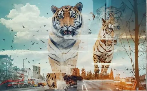 make like bilboard rescue animal theme,some type of collage of two animals in the road,tigers,tigris,harimau,tigert,tigar,tigermania,Photography,Artistic Photography,Artistic Photography 07