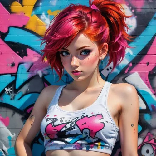 punk,graffiti,pink hair,nora,girl in t-shirt,rockabella,maci,pixie-bob,harley,bright pink,skater,pink beauty,graffiti art,bodypaint,ariel,grafitti,redhair,harley quinn,mina bird,pink,Conceptual Art,Graffiti Art,Graffiti Art 09