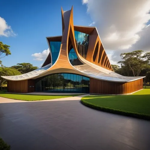 fachada casa de la cultura, ito de ciudad, cerca al rio, clima calido, region casanare Colombia, acristalada, traslucida, con textura metalica y en madera,christ chapel,utzon,niemeyer,brasilia,nainoa,