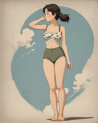 pin-up girl,retro pin up girl,watercolor pin up,pin up girl,swimmer,himawari,pin ups,body positivity,the beach pearl,female swimmer,retro paper doll,pinu,summer swimsuit,wahine,bathing suit,vintage girl,retro woman,retro girl,pin-up model,beachwear,Illustration,Japanese style,Japanese Style 08