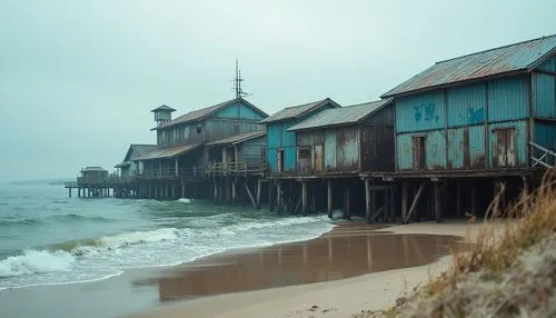 stilt houses,wooden houses,stilt house,rodanthe,scripps pier,seacliff,scripps,seaside resort,wooden pier,boathouses,beach huts,old pier,beach house,beach hut,shorefront,beachfront,seaside country,boardinghouses,floating huts,monterey,Photography,General,Realistic