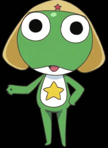 green alien with a yellow star and brown ears,keroro,kero,puni,kawaii frog,puyo,frog prince