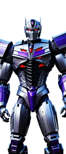 Megatron, Decepticon leader, cybertronian robot, silver and purple armor, glowing red eyes, sharp facial features, muscular robotic body, dramatic pose, solo, cinematic lighting, high contrast, detail