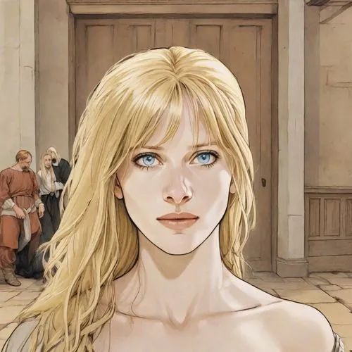 valerian,blonde woman,blond girl,jessamine,vanessa (butterfly),fantasy woman,aphrodite,palomino,mucha,blonde girl,male elf,the girl's face,balalaika,the enchantress,portrait of christi,woman of straw,joan of arc,the girl,the blonde in the river,goddess of justice,Digital Art,Comic