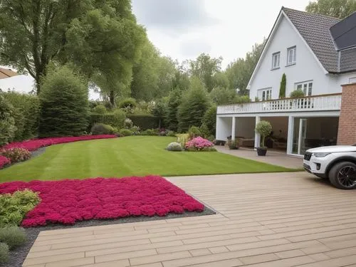 Ga in de rol van een tuinarchitect en maak deze tuin mooier door moderne bloemenperken toe te voegen. Maak borders in het midden van de tuin. Maak het moderner en voeg meer bloemen toe, hoogte verschi