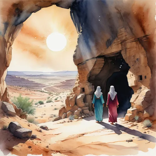 bedouin,empty tomb,qumran caves,al siq canyon,negev desert,judaean desert,watercolor background,church painting,desert landscape,genesis land in jerusalem,watercolor painting,arabic background,dead sea scroll,libyan desert,desert background,qumran,watercolor sketch,pilgrims,water color,merzouga,Illustration,Paper based,Paper Based 25