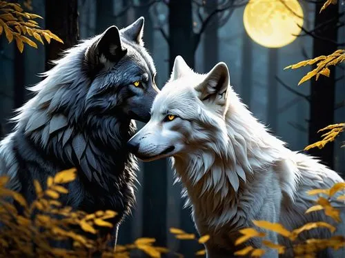 wolf couple,two wolves,wolves,werewolves,howling wolf,wolf's milk,huskies,werewolf,full moon,canines,wolf hunting,wolf pack,howl,sun and moon,canis lupus,beautiful couple,wolf,full moon day,gray wolf,druids,Art,Artistic Painting,Artistic Painting 35