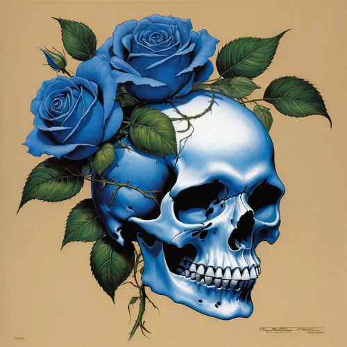 blue rose,memento mori,blue rose near rail,scull,dance of death,blue moon rose,skull allover,skulls and,way of the roses,skull bones,skulls,calavera,death's head,death's-head,skullcap,scent of roses,flowers png,skull illustration,blue hydrangea,death head,Illustration,American Style,American Style 07