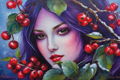 """Winter Berries"" by Selena McColley, Acrylic Painting",acerola,red berries,rose hip berries,rosehip berries,cherries,berries,heart cherries,rose hips,sweet cherries,ripe rose hips,laurel cherry,str