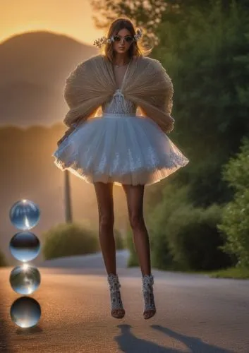 crystal ball-photography,tulle,ballet tutu,conceptual photography,crystal ball,tutu,reflector,girl walking away,digital compositing,woman walking,art photography,photomanipulation,roller skate,photosh