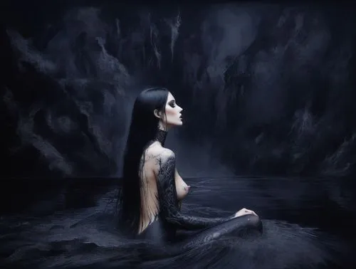 diamanda,fathom,isoline,sirenia,rusalka,naiad,mourning swan,sirene,siren,gothic portrait,martyrium,selene,immersed,hekate,dark art,naiads,gothic woman,mystical portrait of a girl,malefic,dark angel,Illustration,Realistic Fantasy,Realistic Fantasy 46