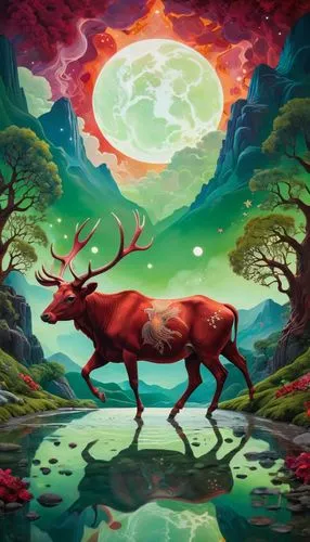 mastodon,elk,monoceros,deer illustration,glowing antlers,stag,Photography,General,Cinematic