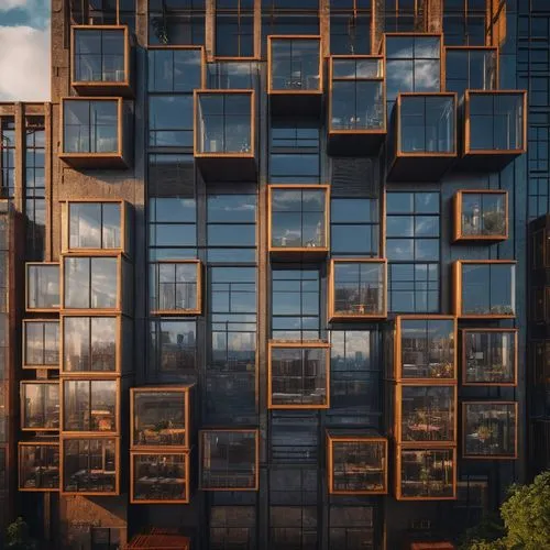 lattice windows,glass facade,corten steel,glass facades,hoboken condos for sale,building honeycomb,apartment block,apartment building,wooden windows,wooden facade,metal cladding,lattice window,row of windows,an apartment,glass blocks,kirrarchitecture,glass building,block balcony,hudson yards,mixed-use,Photography,General,Fantasy