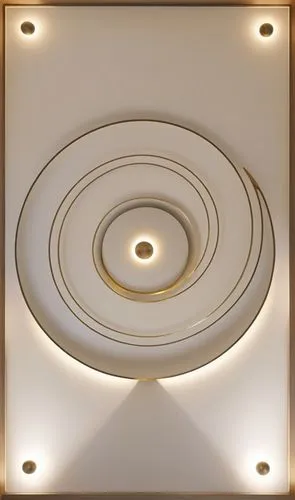 Gypsum decor in the ceiling of a room with hidden lighting,a modern looking ceiling has two circular light fixtures,ceiling light,ceiling lamp,wall light,ceiling lighting,wall lamp,ceiling constructio