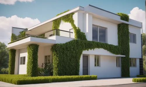 Add surrounding trees and vines creepers climbers,3d rendering,modern house,garden elevation,exterior decoration,residential house,smart house,eco-construction,danish house,frame house,house shape,lan