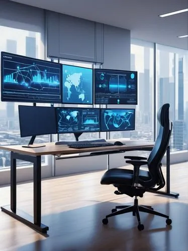 Modern enterprise architecture tools, futuristic dashboard, sleek metal frame, glowing blue LED lights, complex network diagrams, 3D virtual reality visualization, minimalist background, subtle grid p