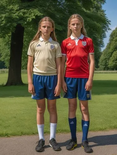 Englische Jugend,two girls in uniforms stand on a path near some trees,damallsvenskan,meistriliiga,voetbal,veikkausliiga,cuervos,toppserien,Photography,General,Realistic