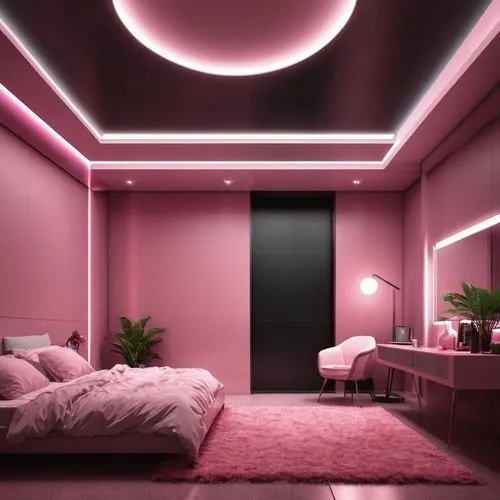 sleeping room,room lighting,modern room,bedroom,dark pink in colour,interior design,ceiling lighting,dark pink,pink vector,great room,wall lamp,modern decor,pink squares,3d rendering,color pink,deep pink,hallway space,3d render,led lamp,the little girl's room,Photography,General,Realistic