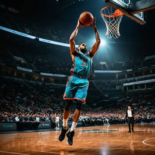 Un jugador de baloncesto entrando a encestar, sobre fondo negro. Crea estelas del jugador como si fueran aire.,a man flying through the air holding a basketball,kemba,felton,batum,ibaka,roberson,sefol