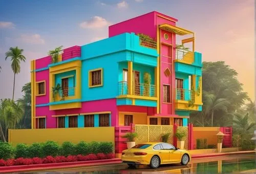 colorful facade,cube stilt houses,chennai,build by mirza golam pir,cube house,cubic house,residential house,house painting,lego pastel,block of flats,modern architecture,jaipur,house sales,colorful city,houses clipart,3d rendering,architectural style,two story house,multi-storey,exterior decoration,Photography,General,Realistic