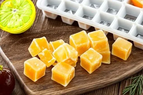 ice cube tray,lemon soap,cheese cubes,natural soap,calendula soap,handmade soap,dried lemon slices,soap making,sliced tangerine fruits,fruit slices,coconut oil soap,coconut cubes,emmenthal cheese,bloc