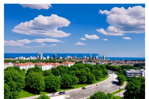 Panoramic town aerial view, bird's eye perspective, modern cityscape, skyscrapers, villas, residential areas, commercial districts, busy streets, traffic lights, vehicles moving, pedestrians walking, 